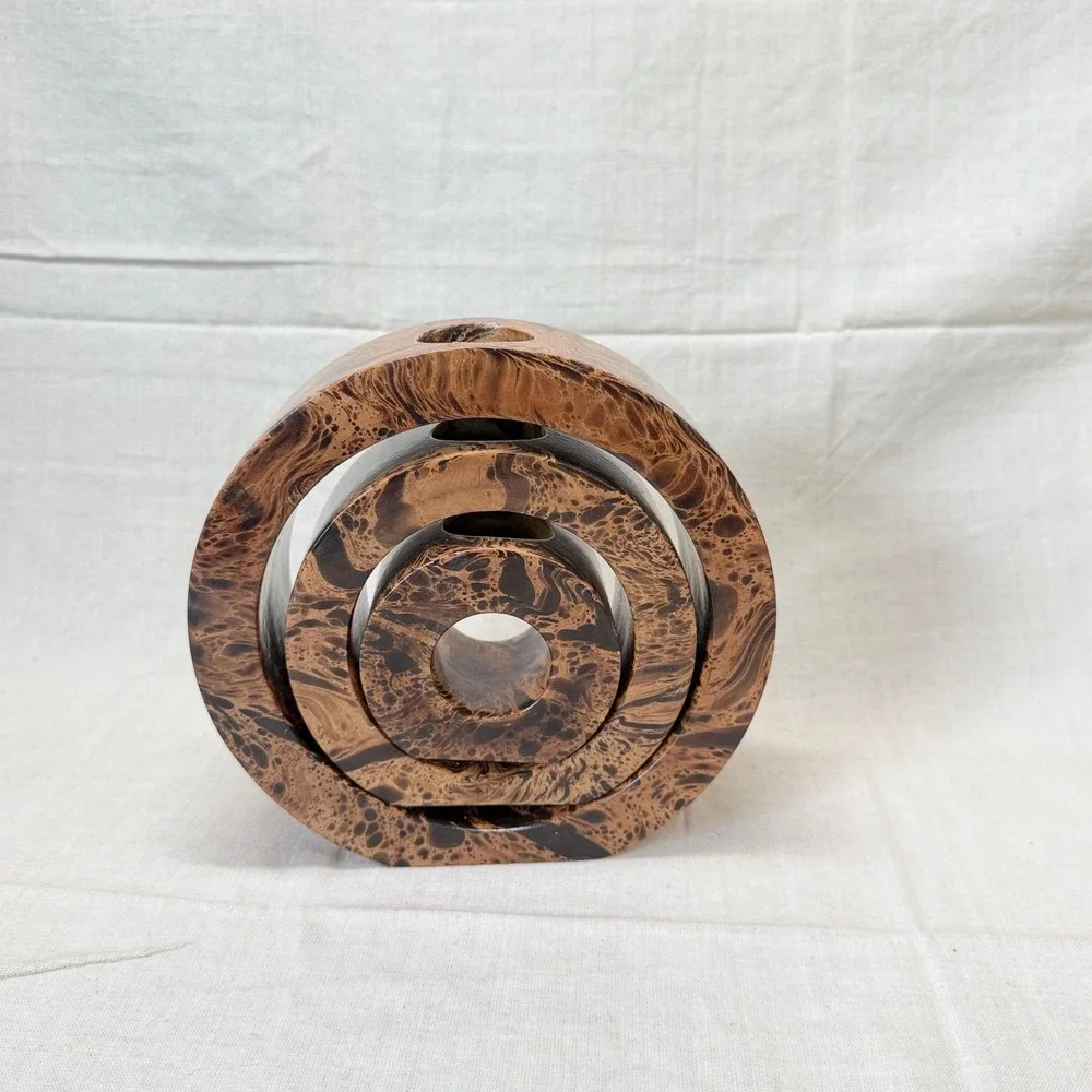 Vintage Postmodern Burl Wood Style Candle Holder Set, 1980s